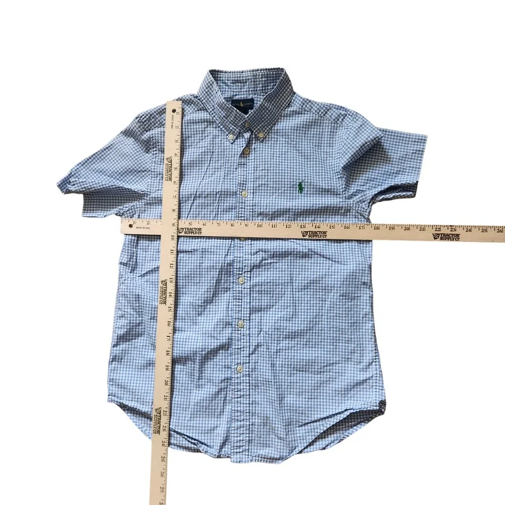 Ralph Lauren Boys' Blue Gingham Check‎ Short Sleeve Shirt Size L (14-16)